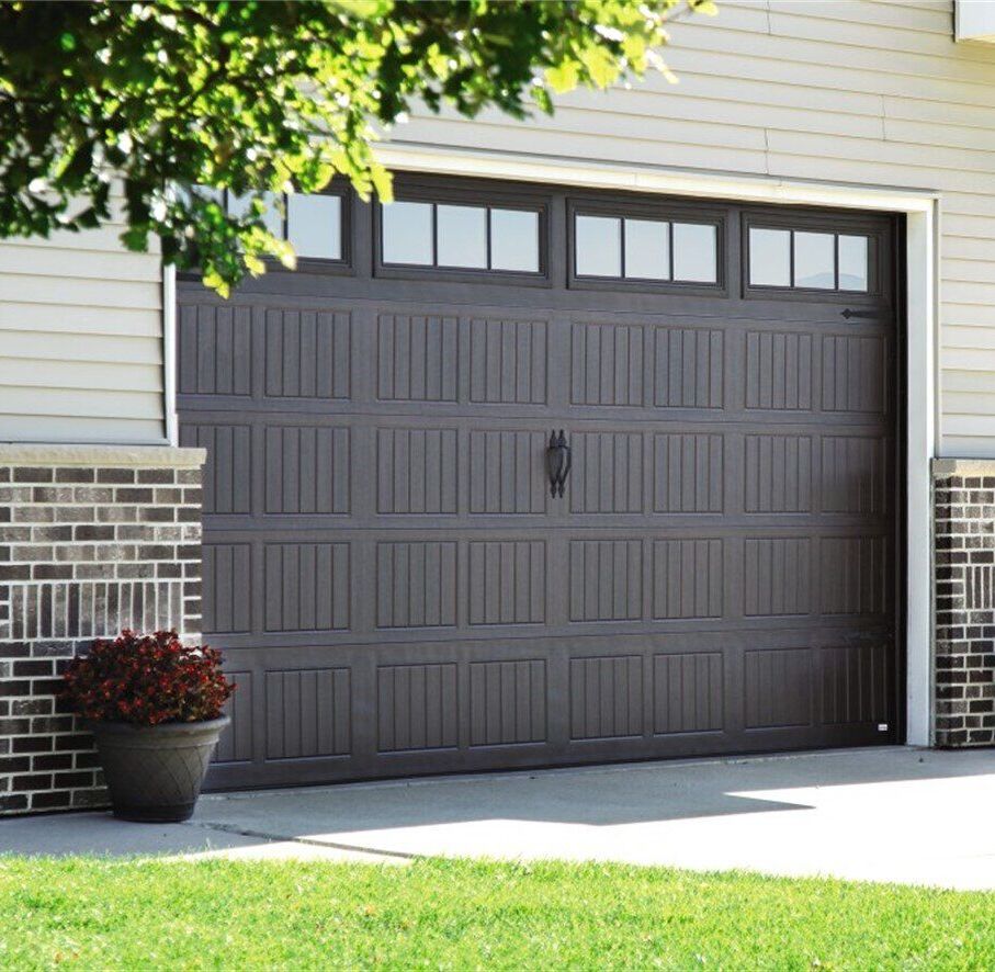 Thermacore® insulated, Vertical Short Design, Model 5740 (199), Walnut Finish, Stockbridge Window Thermacore Garage Door Gallery